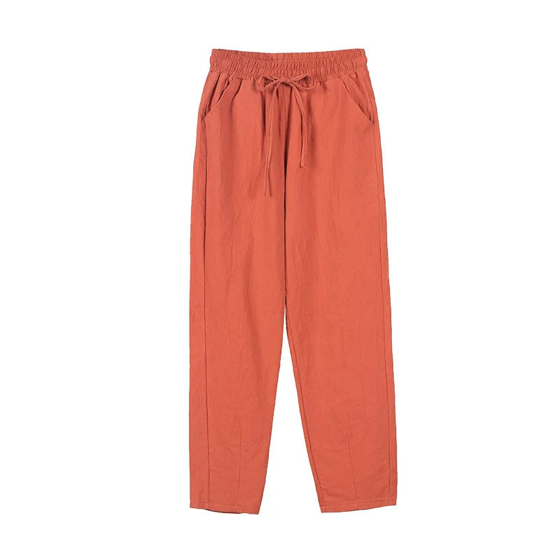 Ankle Length Casual Elastic Waist Harem Thin Cotton Linen Trousers