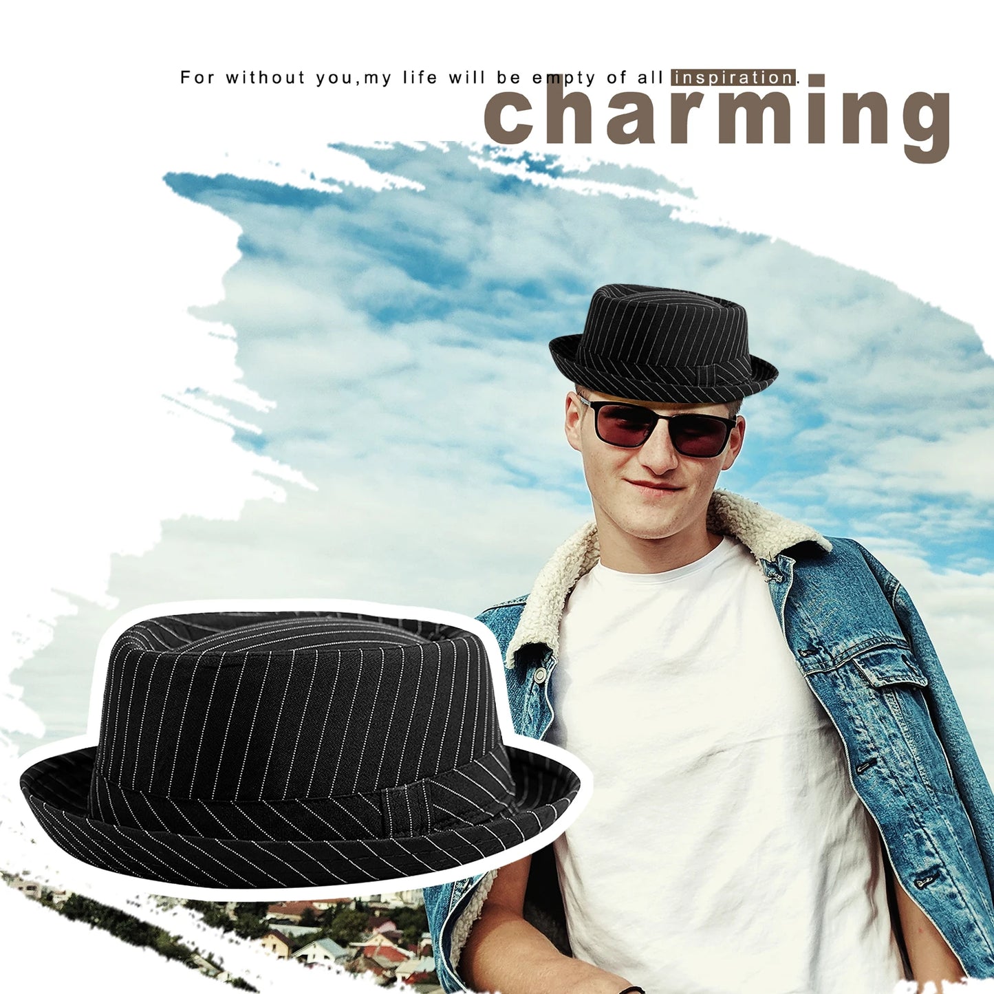 Casual Fashion Men Striped Short Hat Brim Fedoras Classic Neutral Soft Tweed Dress Hat Suitable for Camping and Hiking and fun
