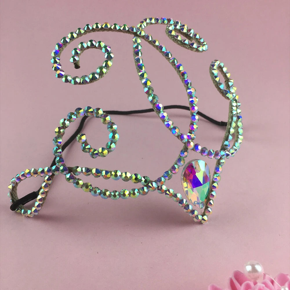 Forehead Chain Headpiece Water Drop Rhinestone Hair Chain Handmade