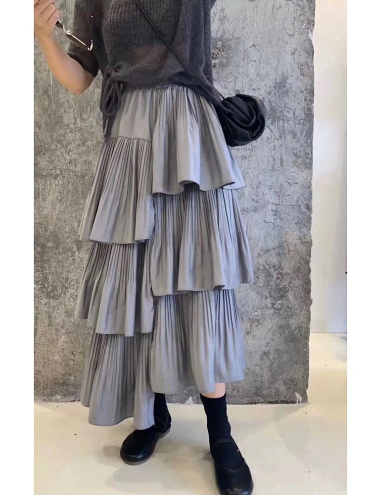 Asymmetric Pleated Medium And Long Ruffle Irregular Skirt
