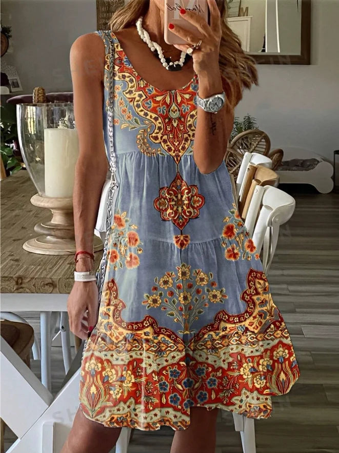 Europe and America Plus Size Women's Cross border Summer Fashion Printed Dress