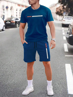 Urban street fashion trend men's crew neck short sleeve suit outdoor simple crew neck top casual and comfortable shorts