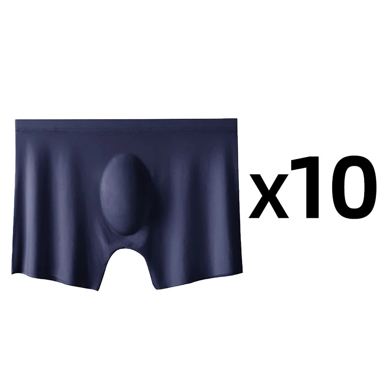 10 Pcs/Lot Men's Summer Ice Silk Boxers Briefs Seamless Underwear Lingerie Underpants Shorts Ultra-thin Breathable Sexy