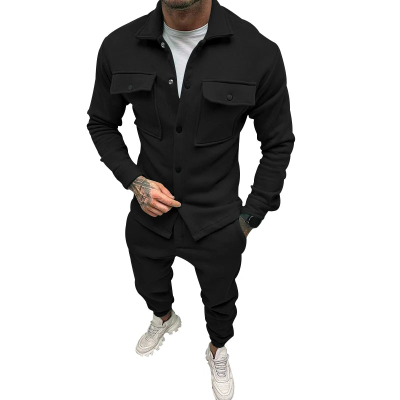 Men's casual  jacket and pants suit for fall/winter outdoor vacation American style men's fashion suede 2 piece set
