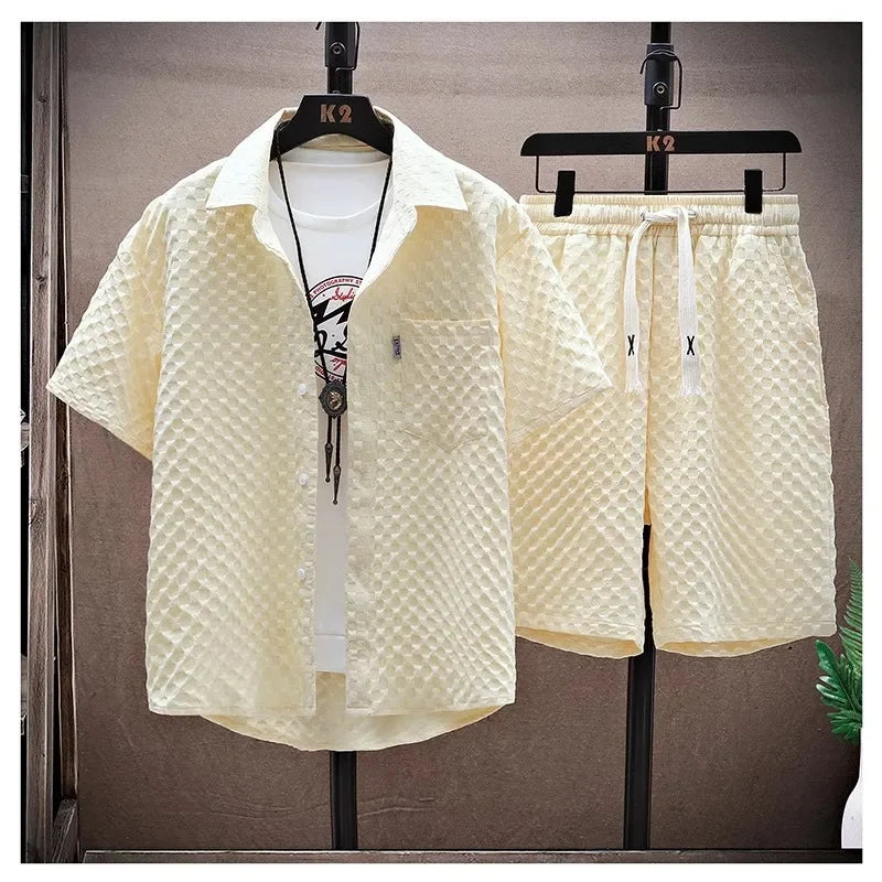 Casual Thin Sports Two-piece Set Summer Ice Silk Suit Men's Trendy Short Sleeve T-shirt Shorts One Set