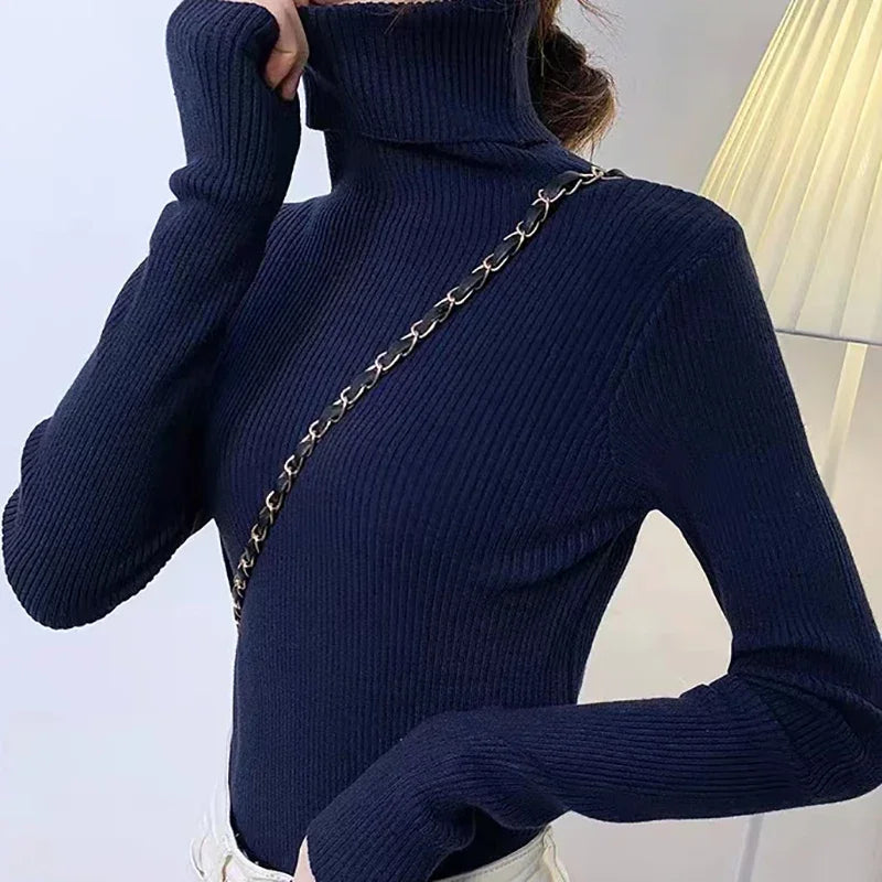 Women's Fall Turtleneck Sweater Knitted Soft Pullovers Cashmere Jumpers Basic Soft Sweaters For Women