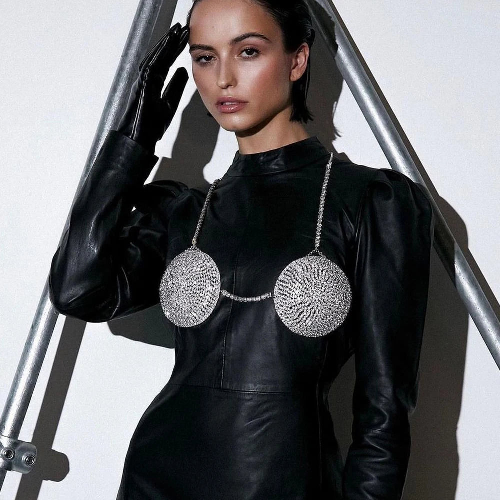 Round Crystal Bra Top Rhinestone Lingerie Chain Body Jewelry