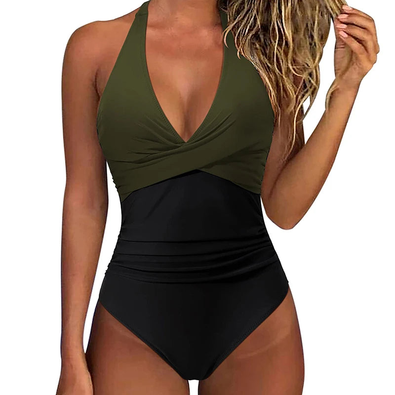 Print One Piece Swimsuit Women Sexy Pleated Bathing Suit Leopard Printed Bodysuit Bikini Set Summer Fashion