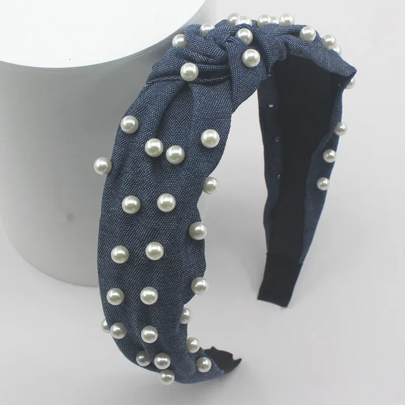 1/3pcs Knotted Print Denim Cloth Headband for Women Girls Face Wash Hair Hoop Simple Denim Headpiece