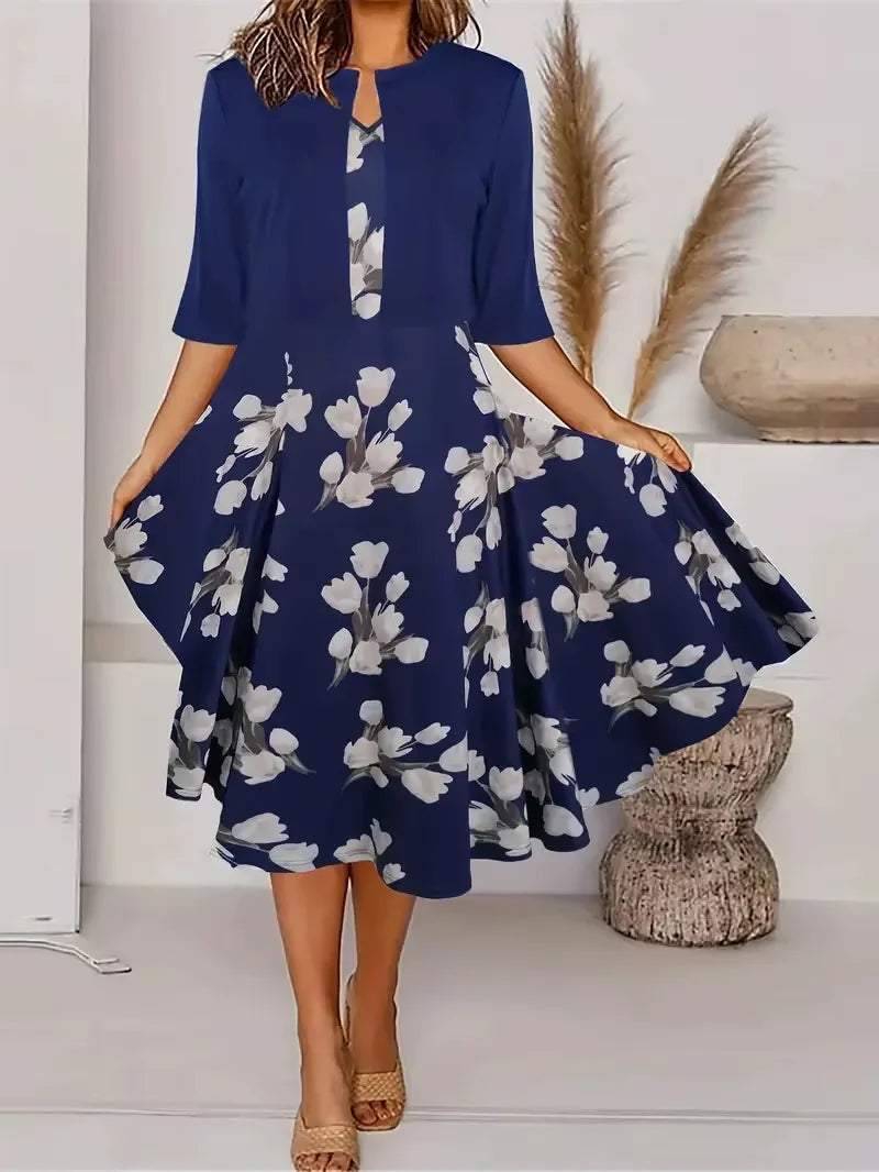Europe and United States  women's dress two-piece floral and geometric print dress leisure holiday women's wear