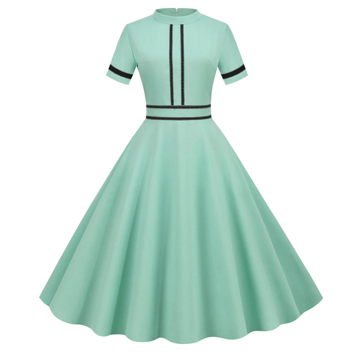 French Vintage Solid Dress Women Summer Retro 50s 60s Pin Up Rockabilly Party Dress