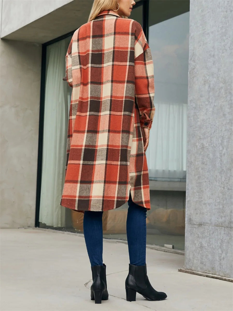 Plus Size Plaid Lapel Neck Long Sleeve Button Down Casual Streetwear Winter Jacket