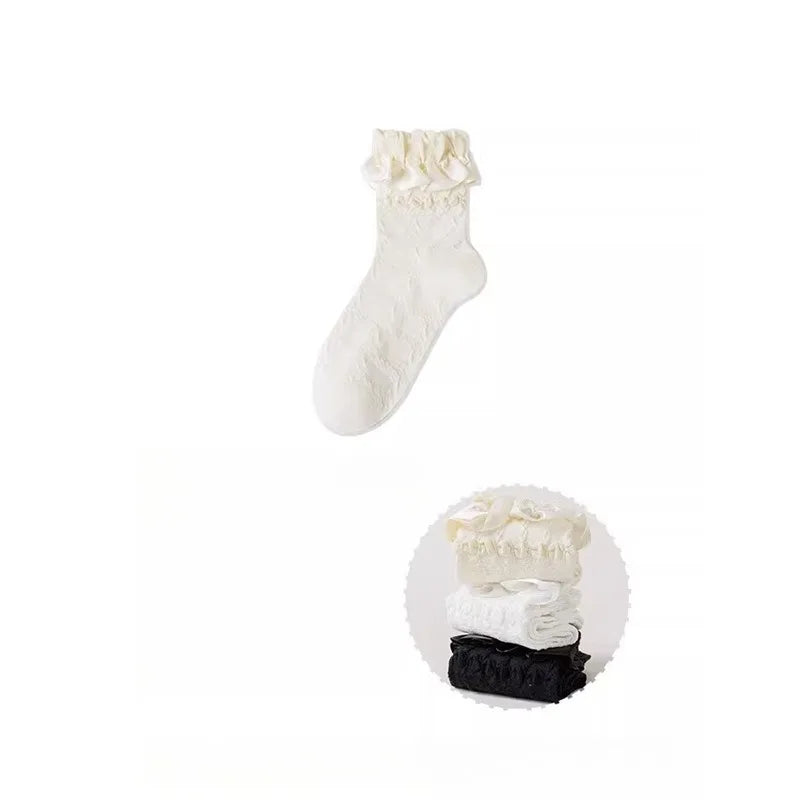 3 Pairs Woman Cute Black/White Socks Set Spring Summer Lady