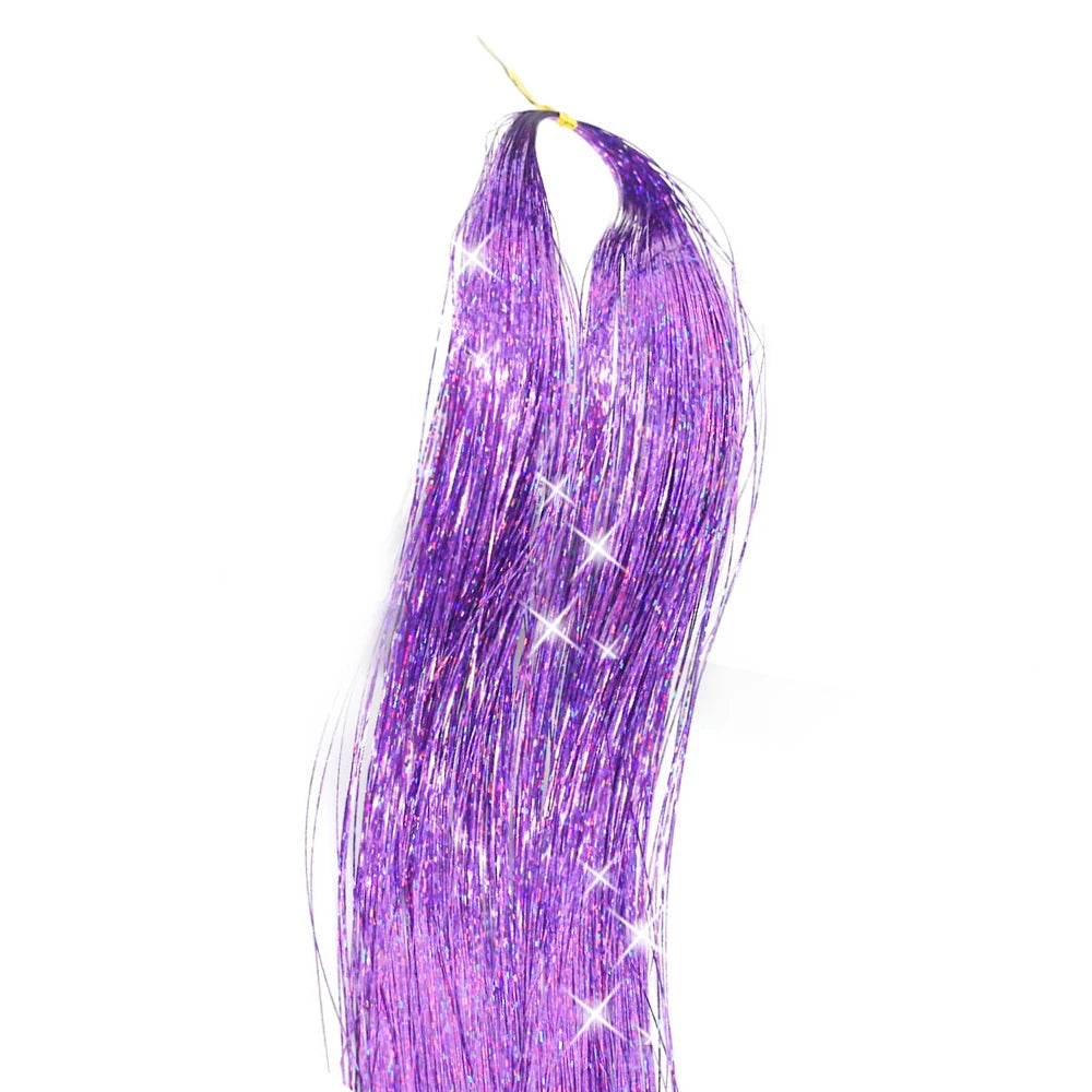 36/48inch Synthetic Sparkle Hair Tinsel Rainbow Colored Strands Headwear Hair binge Hair Laser False Hair Extensions Decor