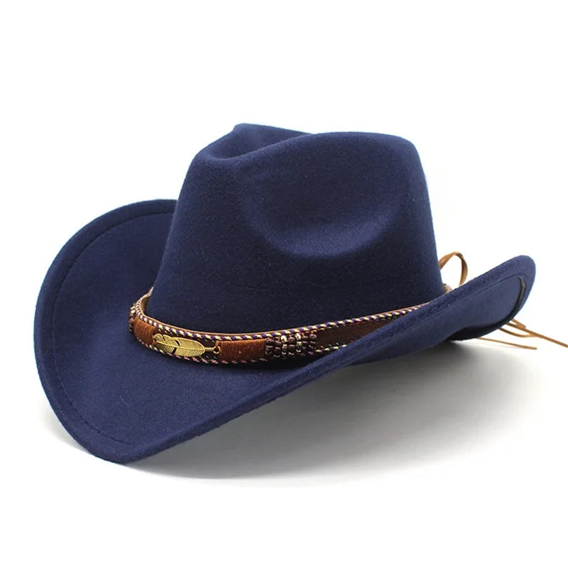 Vintage Style Wide Brim Hat with Leather Band for Men and Women Classic Retro Wool Felt Hat