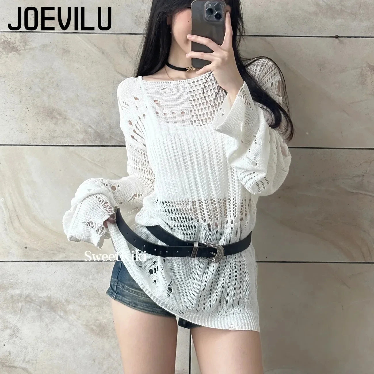 Hollow Knit  Loose Fitting Long Sleeve  Vintage Gothic Blouses