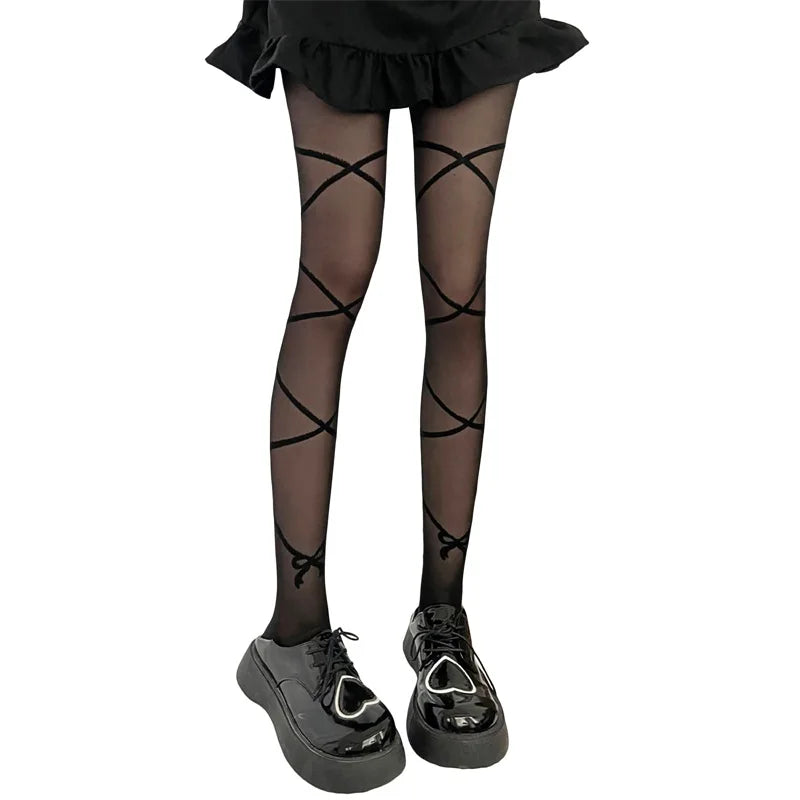 Fashion Thigh High Socks with Sheer Bow Tie Up Detail - Trendy Stockings