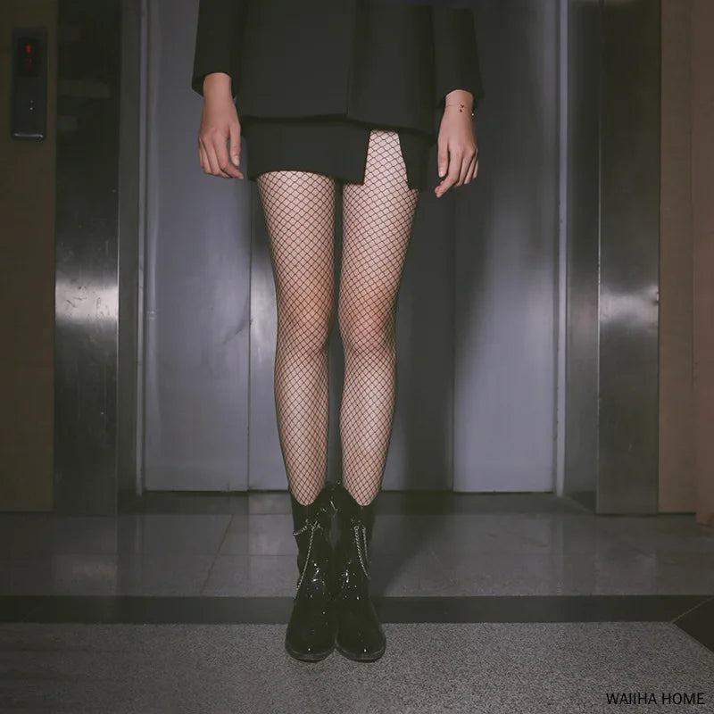 Sexy Black Fishnet Non-Slip Stockings Women Hollow Out  High Over Knee Lace Women's Long Stockings
