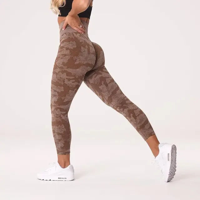 Camo Seamless Leggings Sports High Waist Hip Lifting Tummy Control GYM Fitness Elastic Yoga