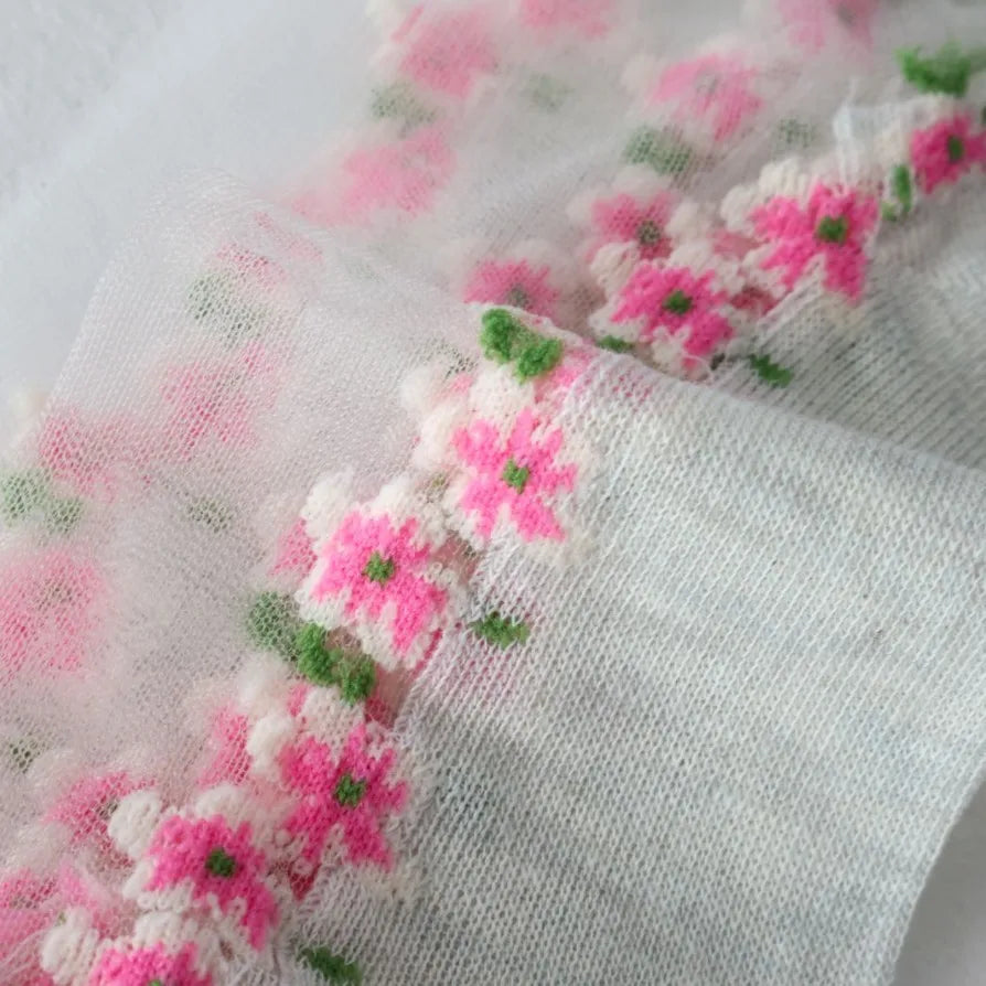 7 pairs of floral glass silk women's socks spring and summer thin crystal boat socks