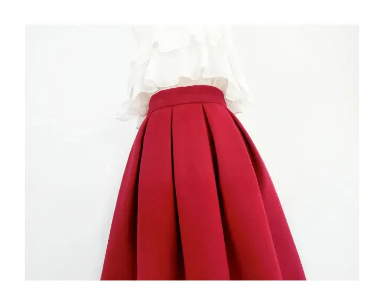 Vintage High Waist Zipper Pocket Ball Gown Pleated Skirt