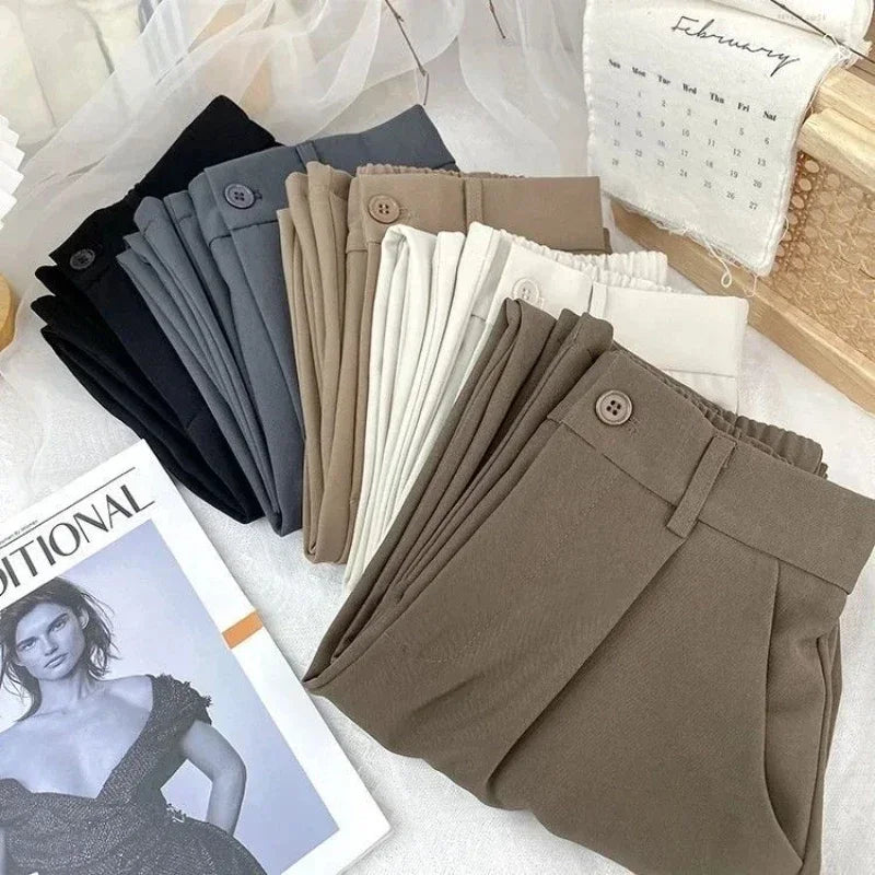 Fall Spring Suit Pants Women Fashion Elastic High Waist Casual Trousers Woman Solid Office Pant