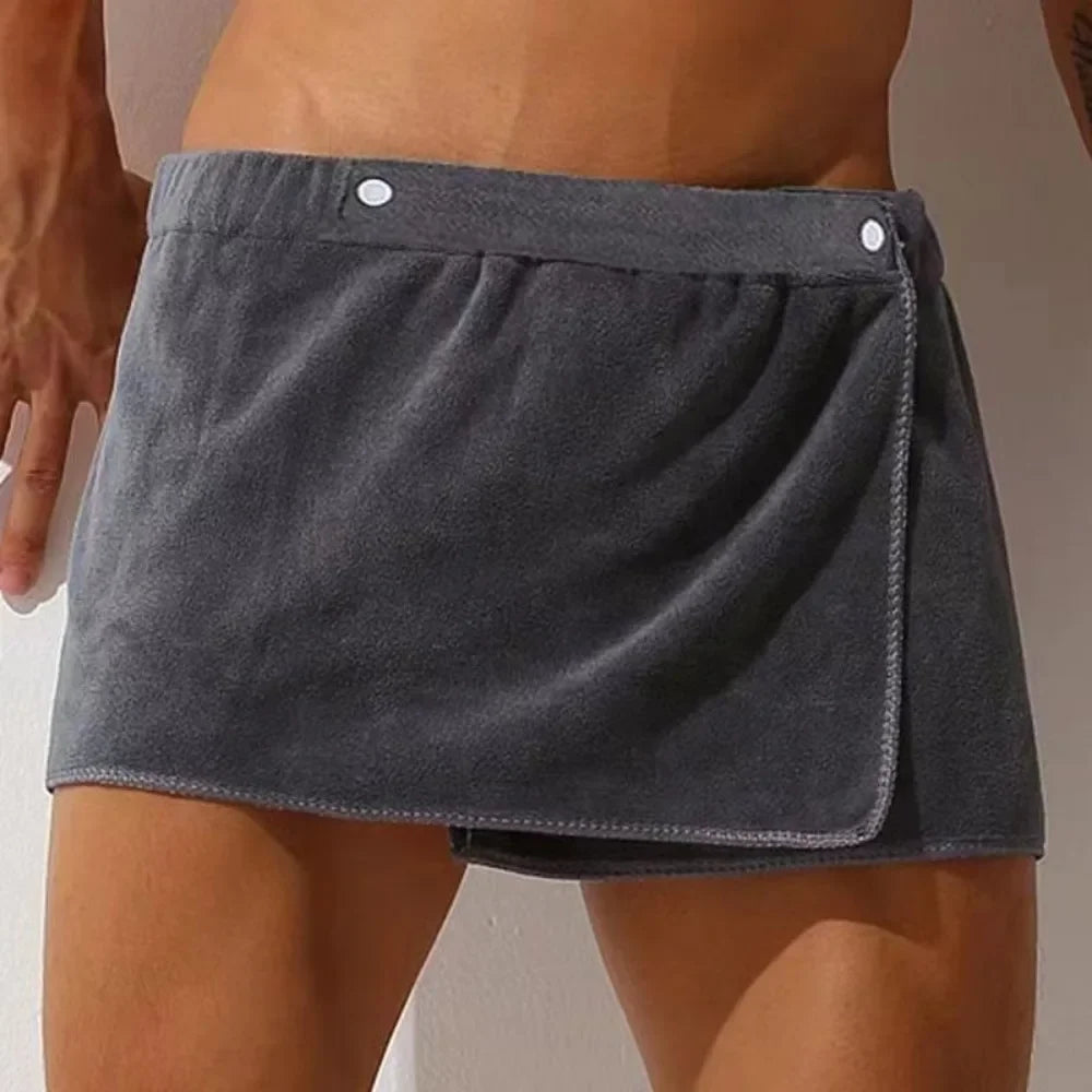 Sexy Sleep Bottoms Microfiber Pajamas Men Nightwear Short Towel Pants Side Split Bathrobe Soft Thick Men's Shower