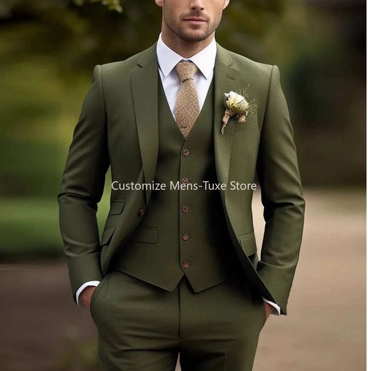 Men Business suits Tuxedos Formal 3 Piece Set Jacket Vest Pants Single Breasted Groom Groomsman Prom Wedding Party