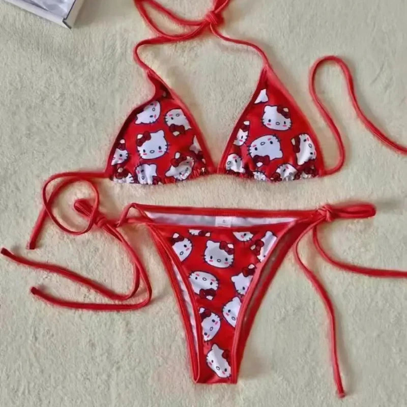 Hello Kitty Bikini Set Swimsuit Beach Strappy Panties Sexy Swimwear