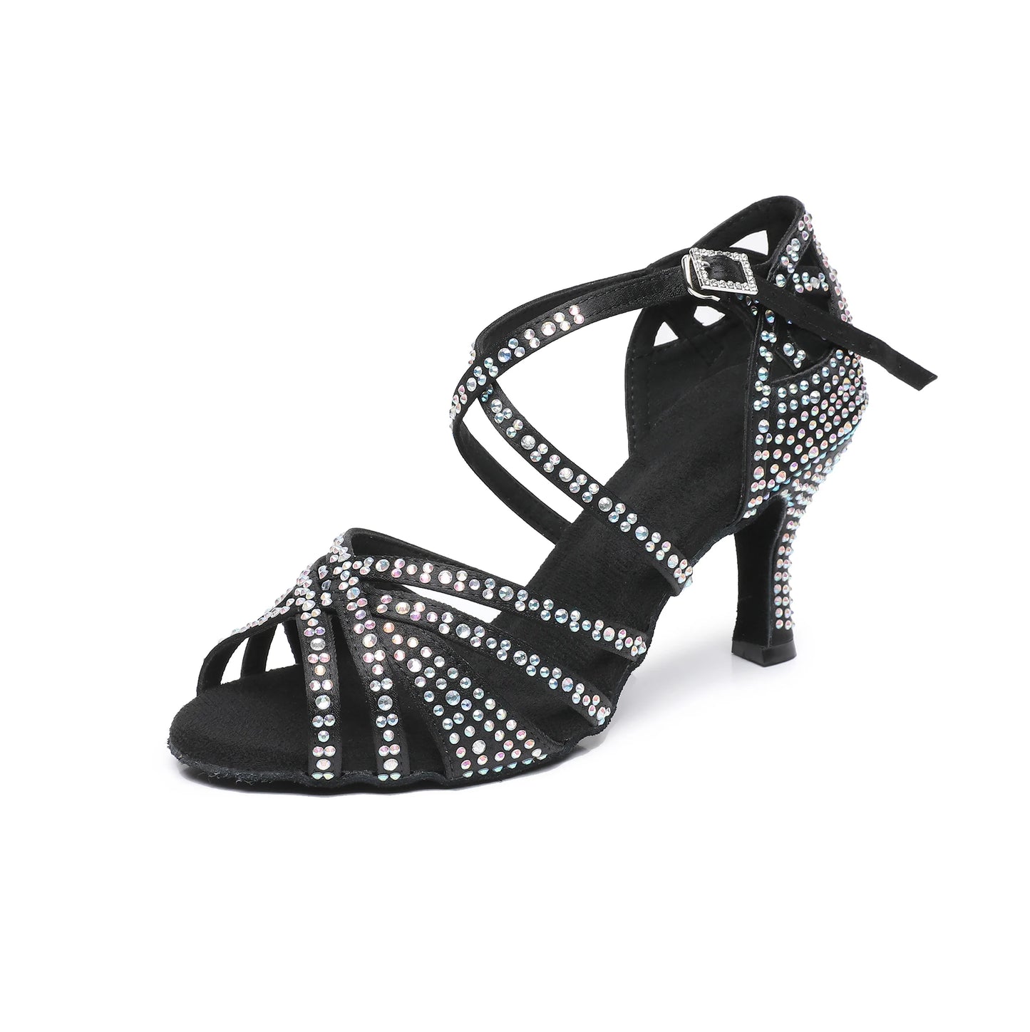 Rhinestone  Latin Dance Shoes Ballroom Tango Salsa Dancing Sandals Medium Heel