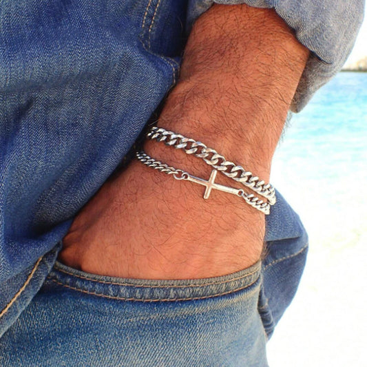 Stainless Steel Cross Cuban Chain Bracelet Set for Men  Snake Chain Bracelets Fashion Unisex Jewelry Gifts