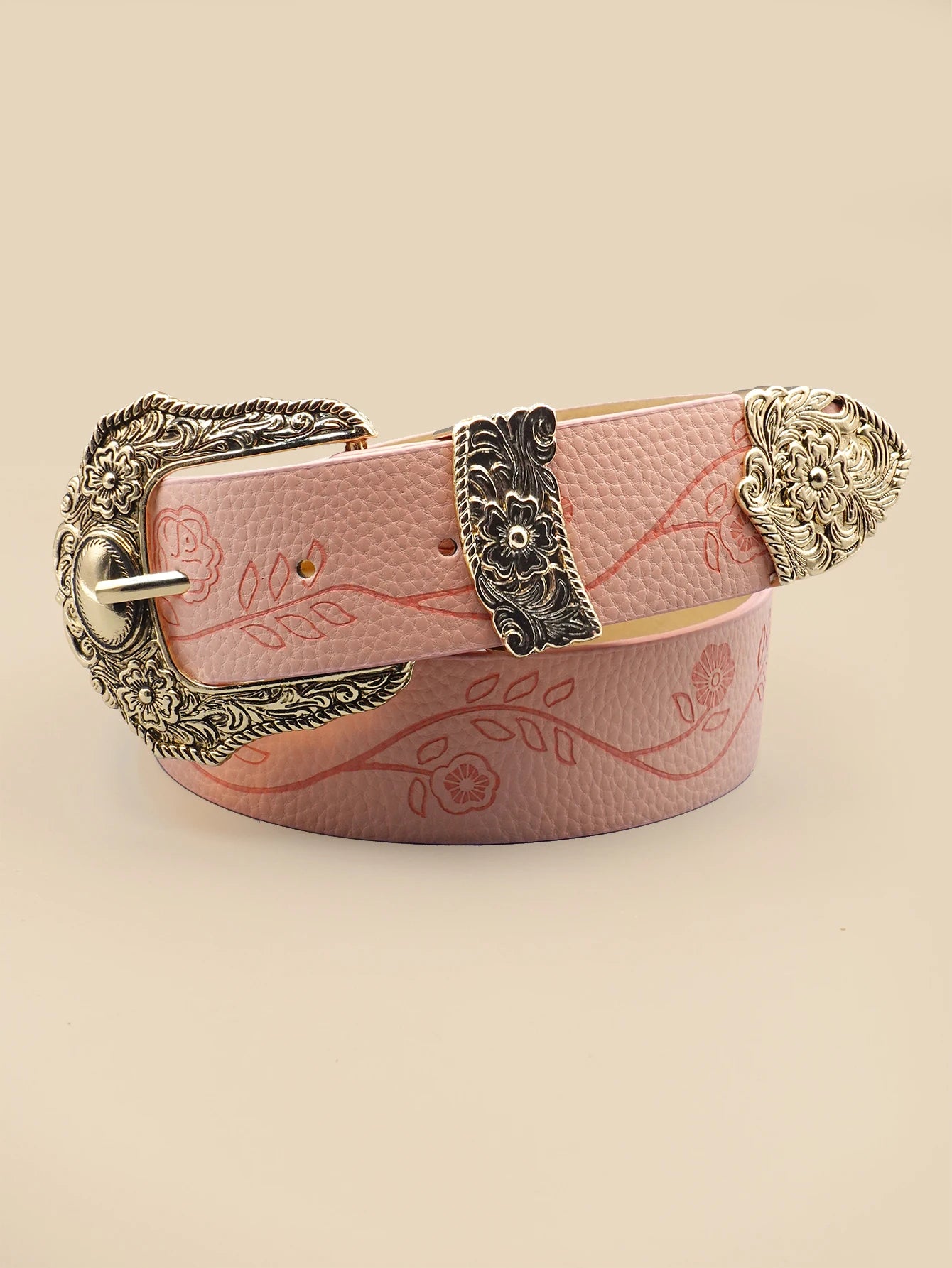 Western Style Printed Solid Color Pu Belt Buckle, Retro Casual Women's Belt, Classic Jeans Decorative Belt