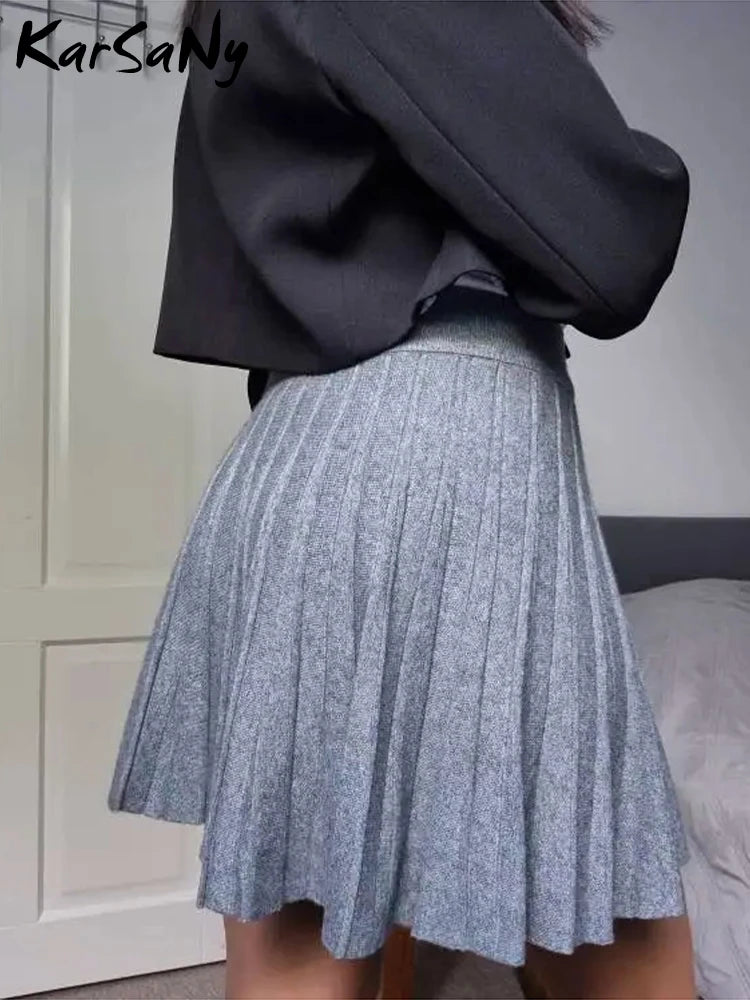 Basic High Waist A Line Pleated Skirt Vintage