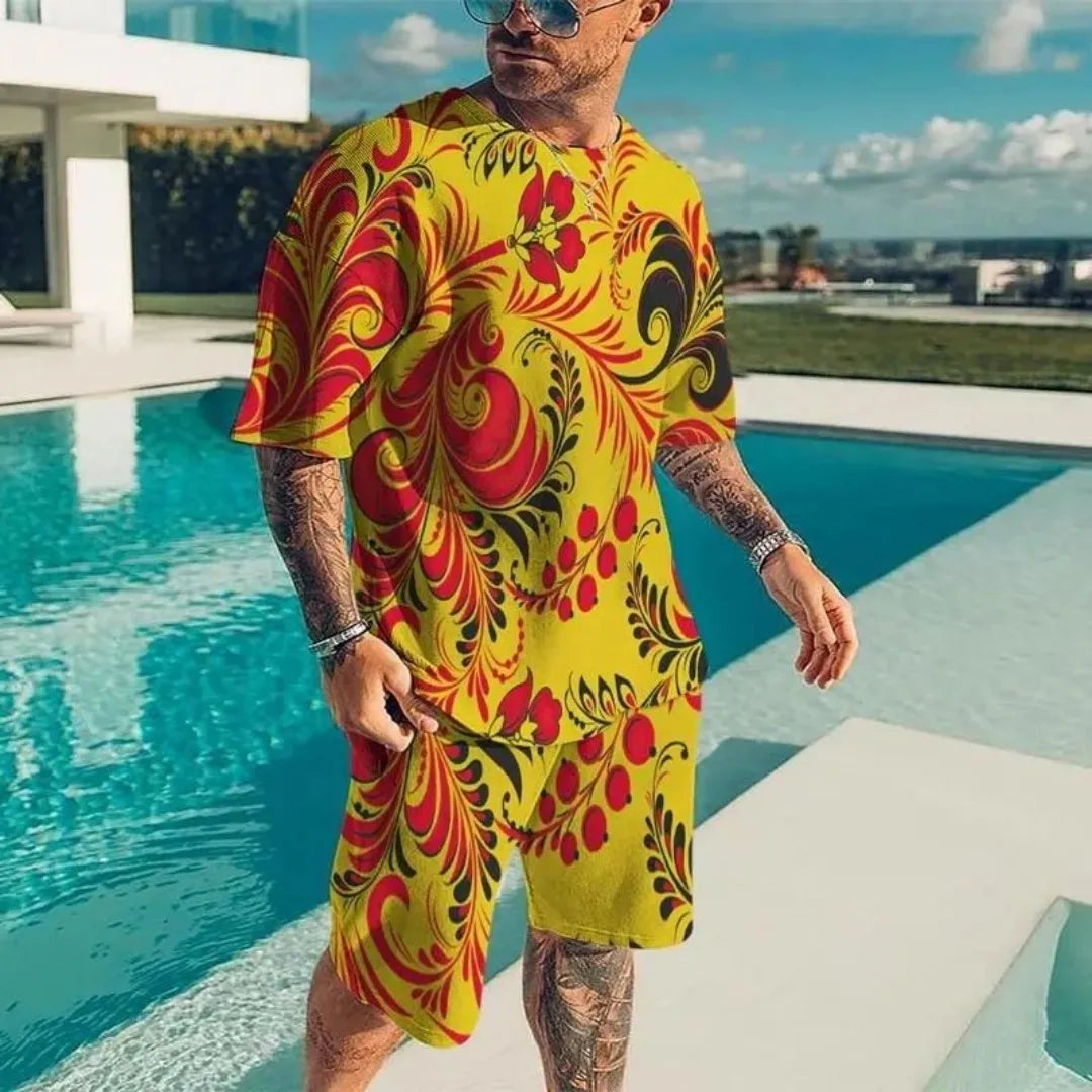 Summer Men's Luxury Pattern Sportswear 3D Printed Short Sleeve T-shirt Set Fashionable Casual Men's T-shirt Two Piece