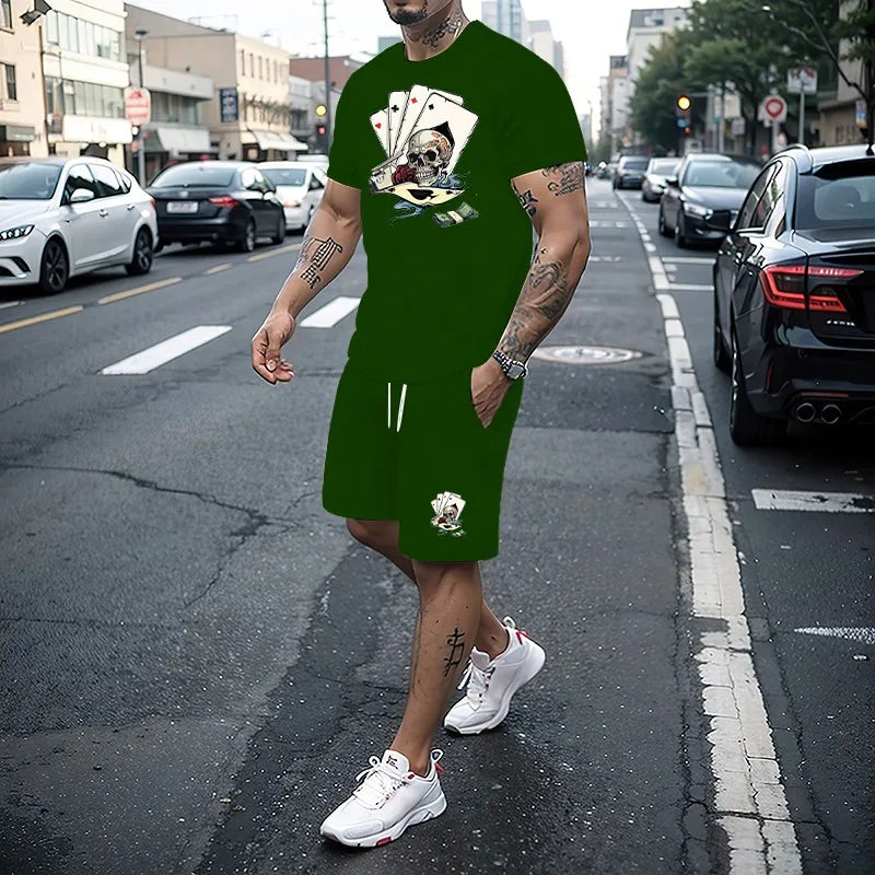 Summer Men's Set 3D Printing Series T-shirt + Shorts 2-piece Set Fashion Street Clothing Casual Slow Running Men's Sportswear
