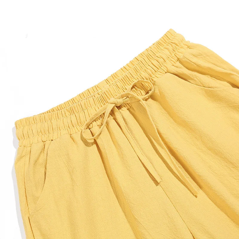 Ankle Length Casual Elastic Waist Harem Thin Cotton Linen Trousers