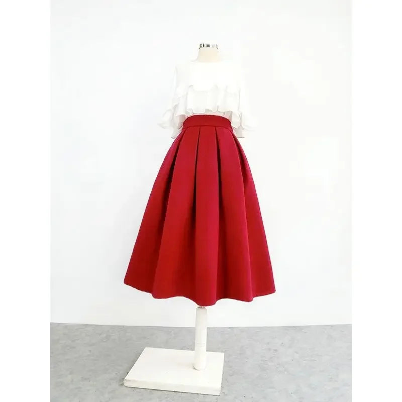 Vintage High Waist Zipper Pocket Ball Gown Pleated Skirt