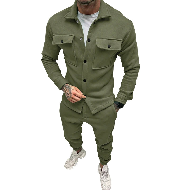 Men's casual  jacket and pants suit for fall/winter outdoor vacation American style men's fashion suede 2 piece set