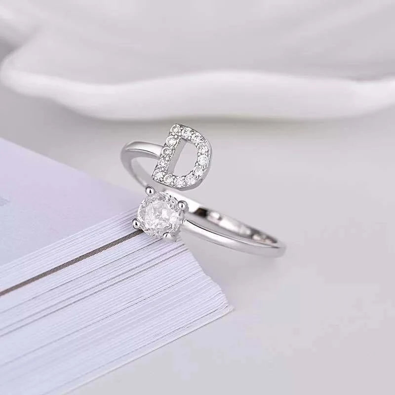 Shining Rhinestone 26 Letters Adjustable Rings  Initial A-Z Alphabet Opening Ring