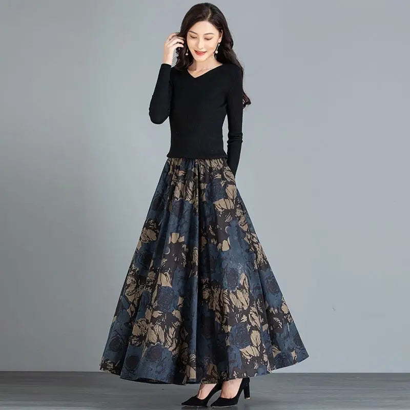 Pocket Skirt High Waist Vintage Floral