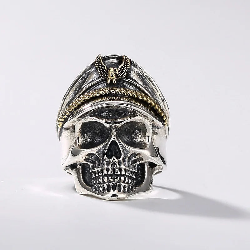 Retro Colored Navy Officer Skull Ring For Men Gothic Rock Open Ring Biker Accessories Handmade Jewelry Unisex Gift