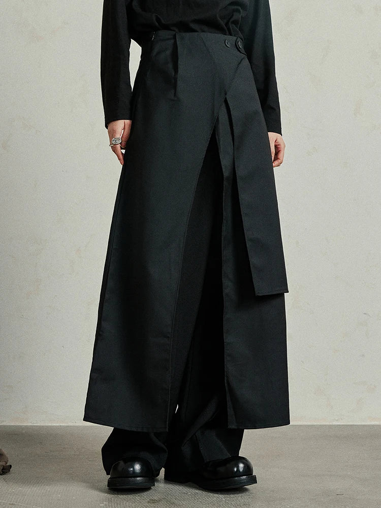 High Waist Black Irregular Slit Hem Layers Spliced Long Half-body Skirt