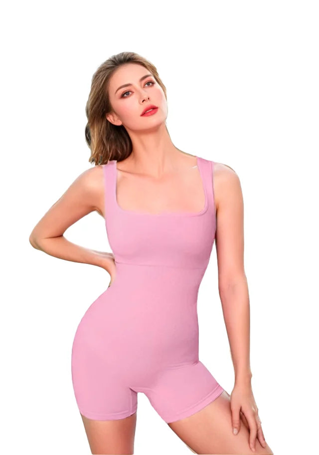 Shorts Bodysuit for Women Tummy Control Shapewear Seamless Butt Lifting Workout Bodycon One Piece Short PINK