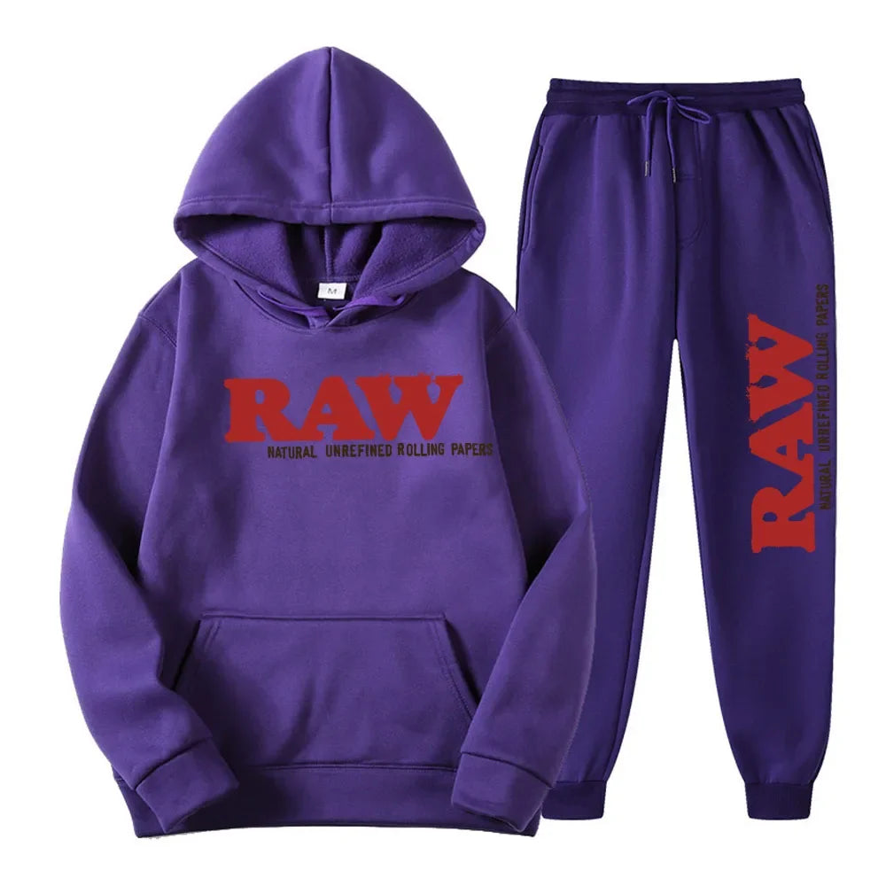 Men's Set RAW  Running Hoodie Sweatpants Men's Set 2PK Autumn Winter Casual Woolen Sportswear