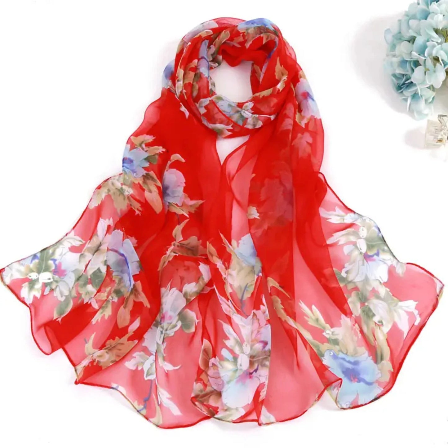 Elegant Peach Blossom Floral Lightweight Women's Shawl Scarf