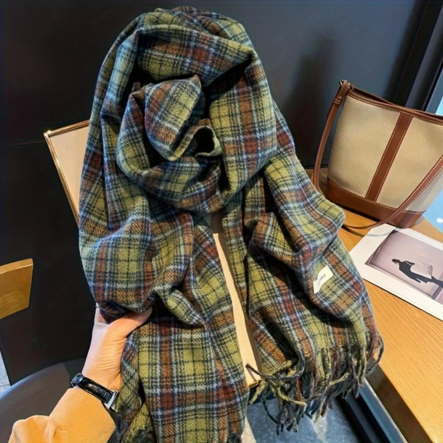 Vintage Plaid Scarf - Luxurious Imitation Cashmere, Ultra-Soft, Warm and Cozy, Inelastic, Coldproof - Elegant Tassel Trim