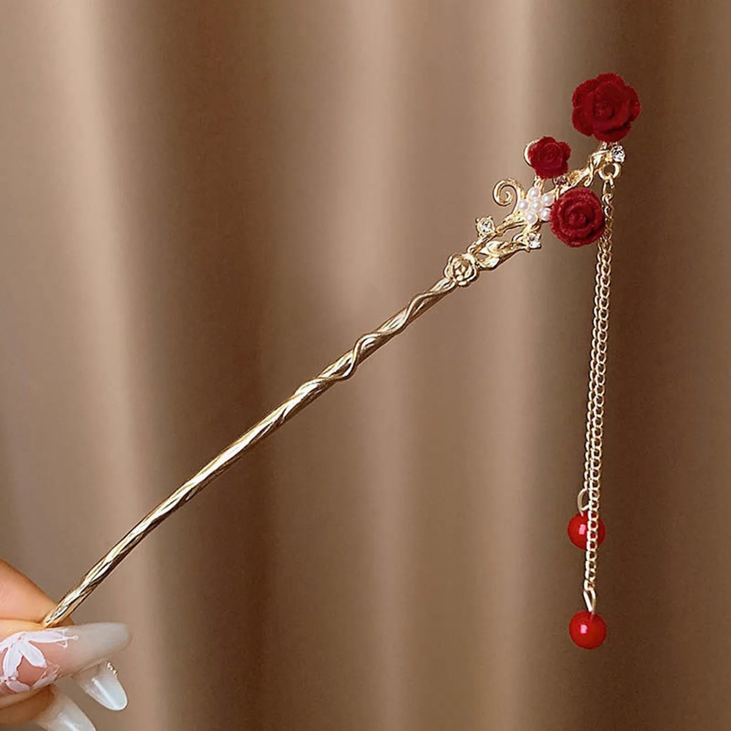 Modern Hair Stick Ink Flower Metal Tassel Hairpin Forks For Women  Beads Fringe Hair Clasp