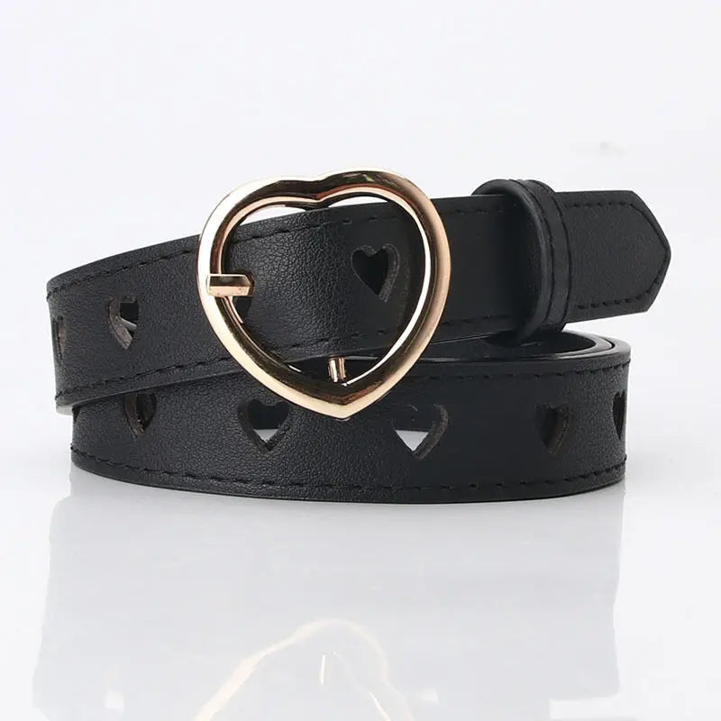 Fashion Europe and the United States full hole belt female trend double row cool belt Heart Shaped Buckle