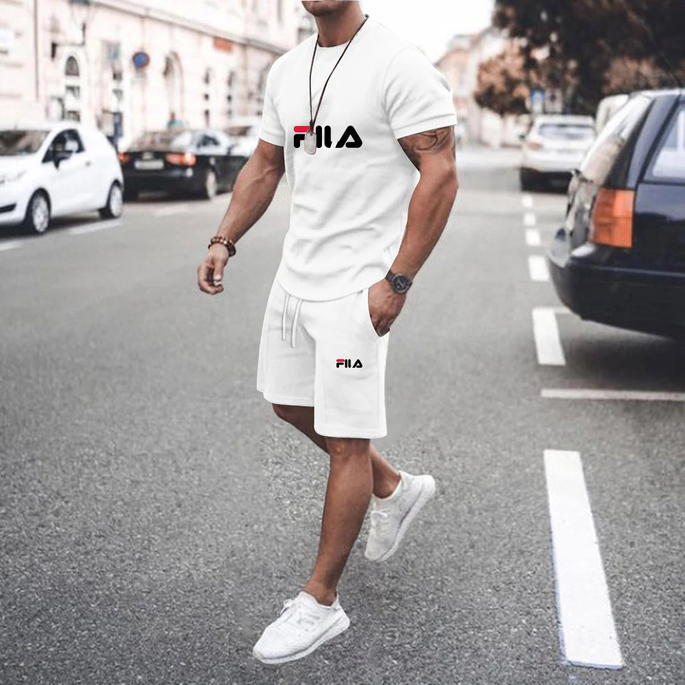 Summer Casual Men's Short Sleeve Set, Two Piece T-shirt + Shorts  Pattern Men's Street Wear, US sizes clothes