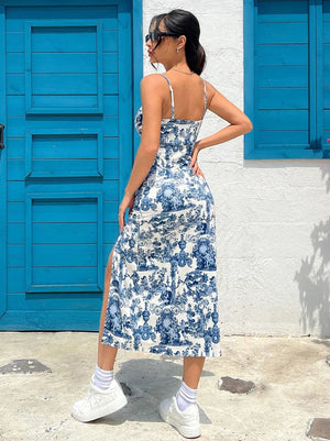Long Dress Strapless Wrap Chest; High Slit Daisy Print Wrap around Skirt Maxi Dress